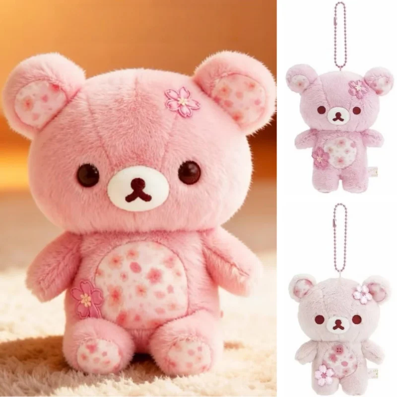 Image of Kirschblüten-Rilakkuma Cartoon-Bär Plüschtier Stofftier Puppe Weiche Bequeme Schlafbegleiter-Puppe Kleiner Anhänger