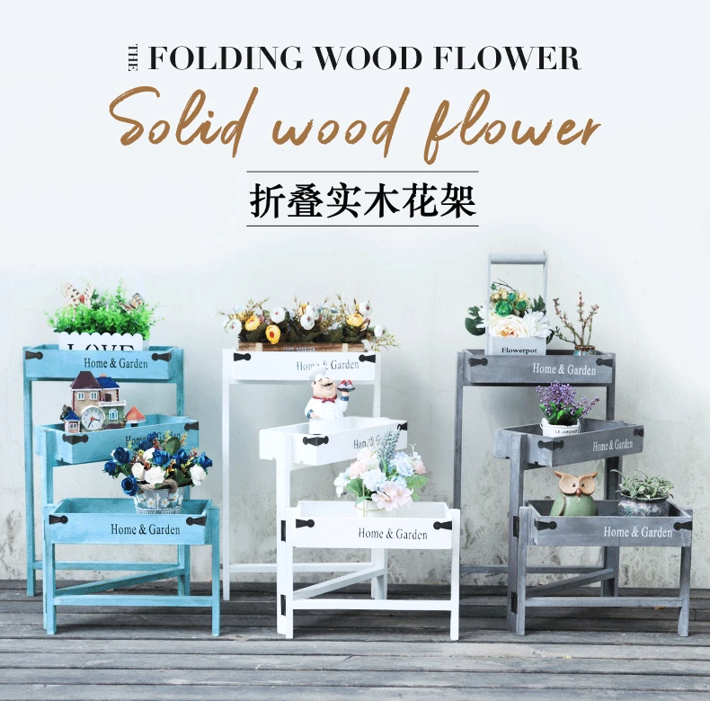 

Vintage Flower Rack Living Room Indoor Solid Wood Balcony Floor Standing Staircase Succulent Plant Wooden Flower Rack