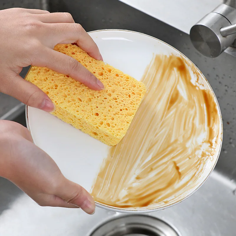 

1PC Cellulose Dishwashing Wood Pulp Water Absorbent Scrub Sponge Pot Pan Dish Scouring Pad Kitchen Cleaning Cloth