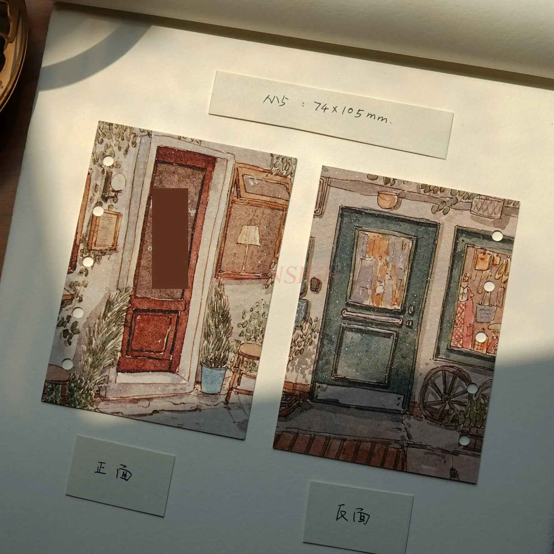 4 pezzi Illustrazioni ad acquerello disegnate a mano, pagine a fogli sfusi, note per conti a mano