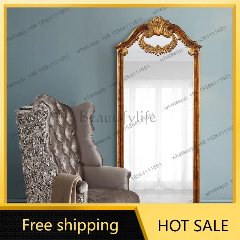 LS French retro dressing clothing store beauty fitting mirror full body Mediterranean luxury floor mirror