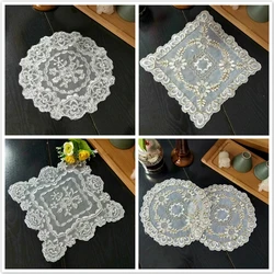 European Placemat Coaster Lace Embroidery Table Mat Coffee Tea Lamp Solid Wood Furniture Anti-slip Pad Jewelry Cloth Christmas