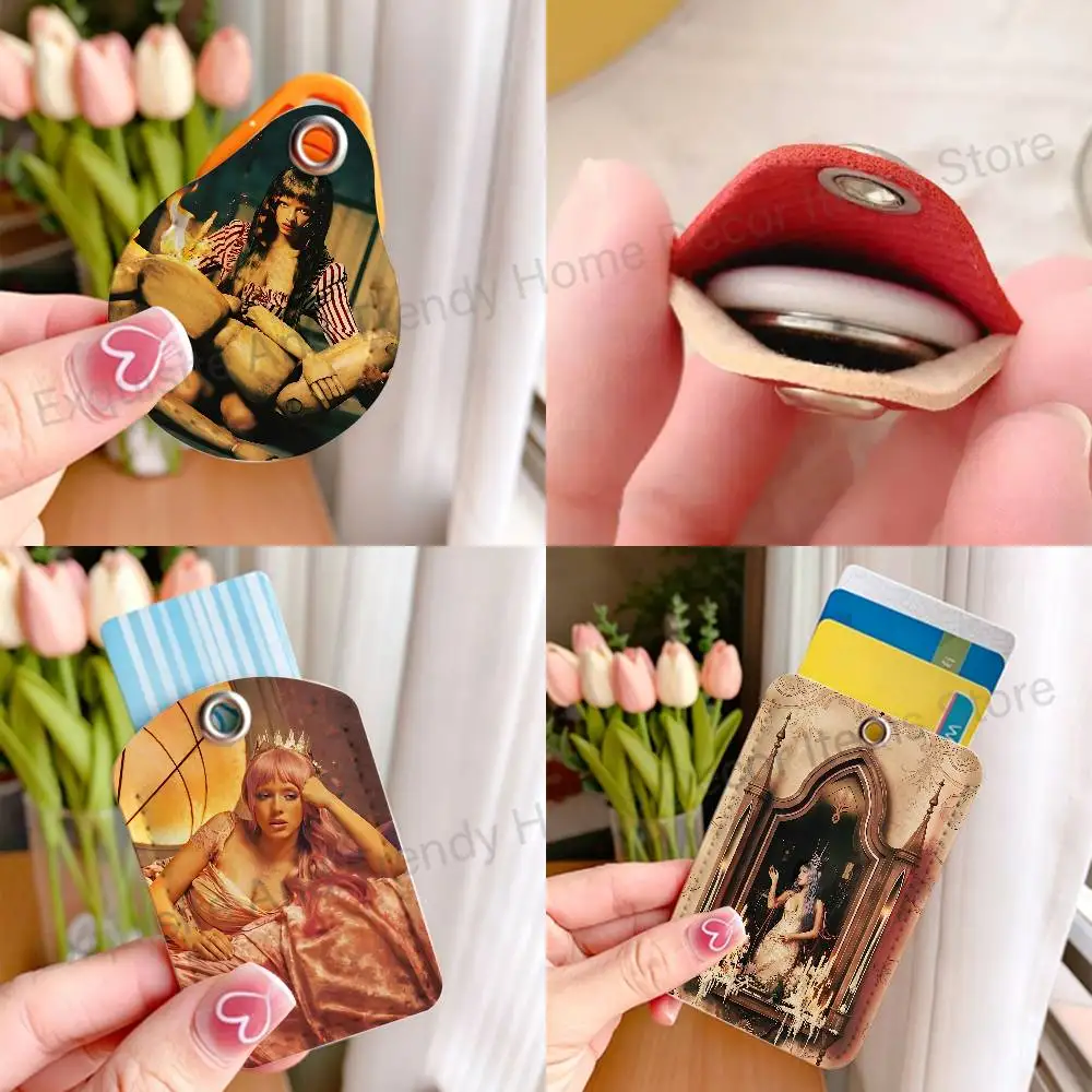 M-Melanie M-Martinez Hades Premium PU Leather Card For Air Tag for Daily Use Holder Card Case with Metal Carabiner