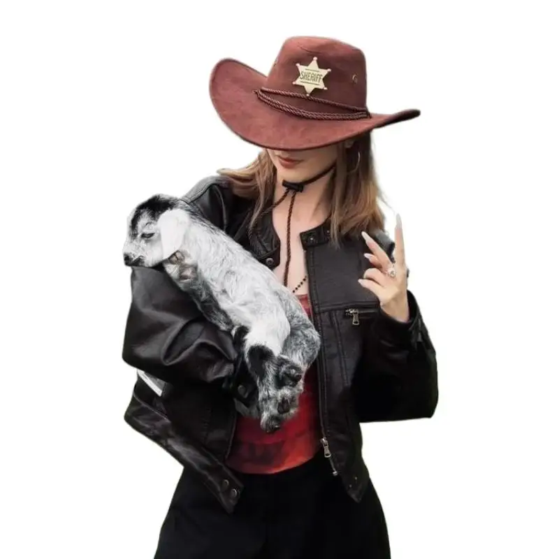 Coffee Western Cowboy Hat With Star Three Ropes 56-58cm Flat Top Wide Brim Sun Protection Outdoor Hat For Men Women