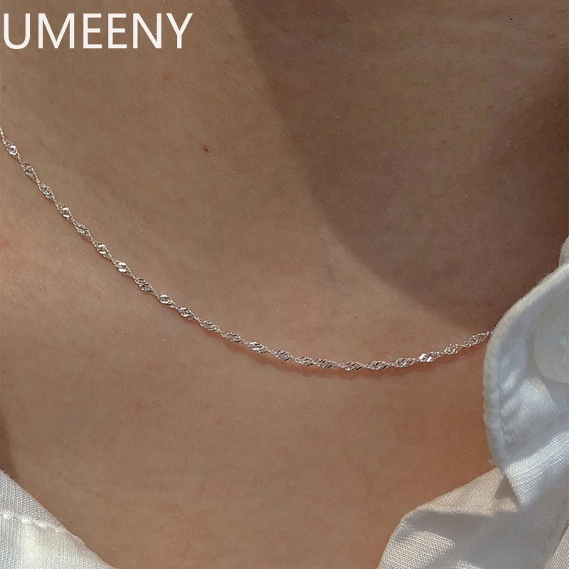 جديد 925 فضة تألق موجة المياه قلادة سلاسل السلس المختنق بسيط النساء للفتيات هدية الزفاف غرامة مجوهرات