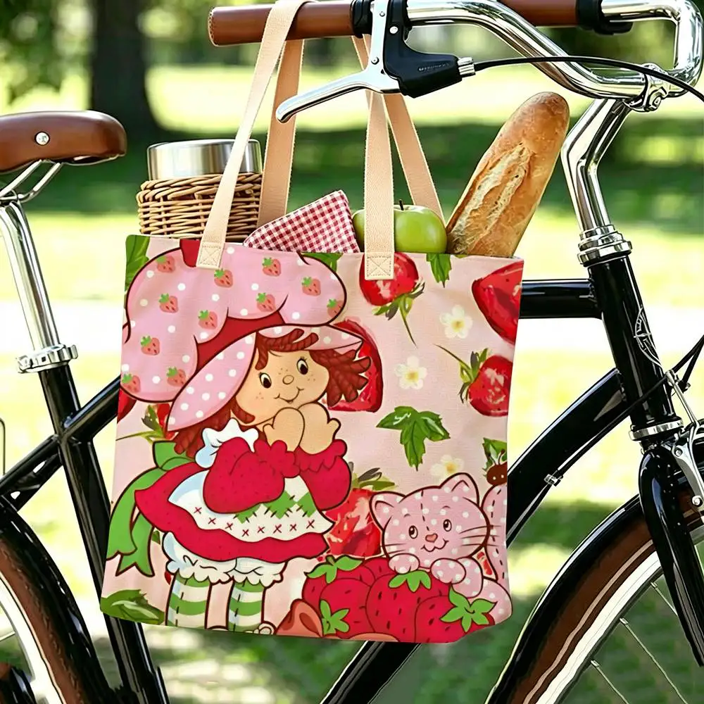 Animierte Strawberry Shortcake Tragetasche, Große Schultertasche, Damen-Freizeithandtasche für Arbeit, Schule und Einkaufen – Detail 10