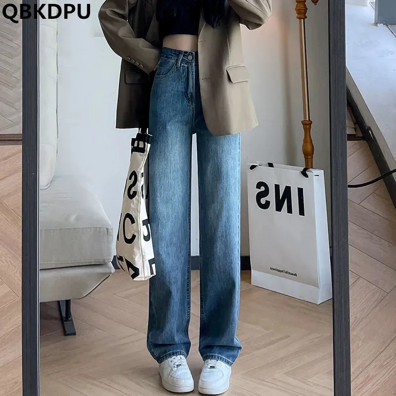 Oversize for100kg High Waist Wide Leg Women's Jeans Spring Baggy Vintage Straight Vaqueros Korean Streetwear Denin Pants New