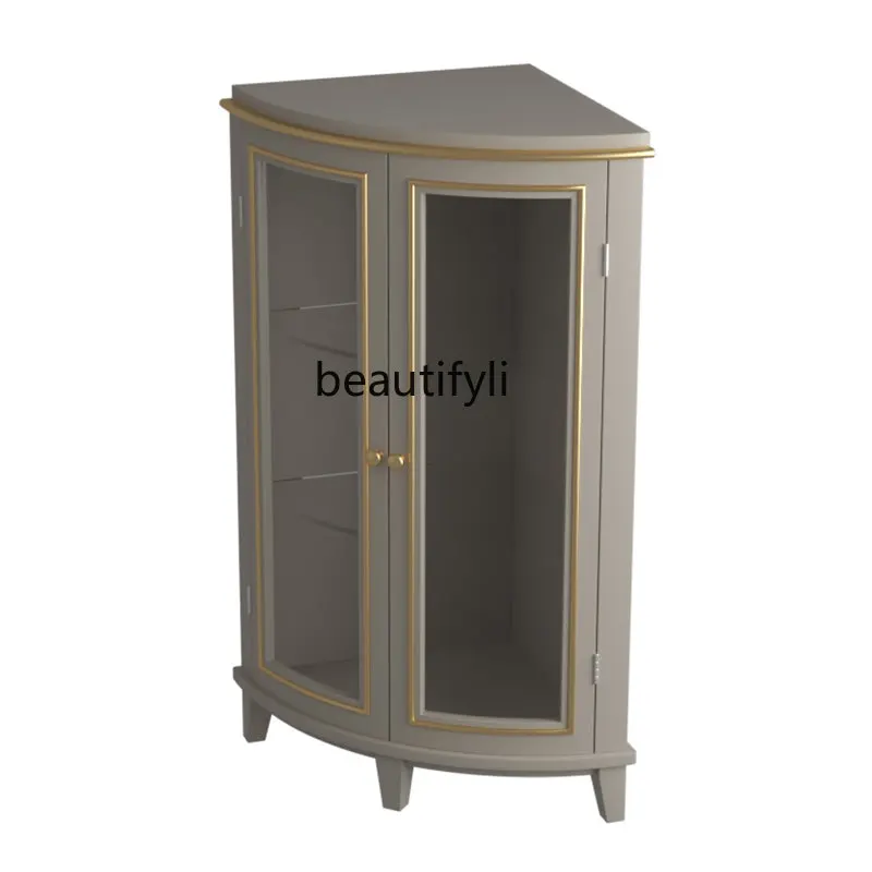 zq Solid Wood Corner Cabinet Nordic Triangle Cabinet Corner Living Room Floor Storage Rack Bedroom Corner Glass Wine Cabinet