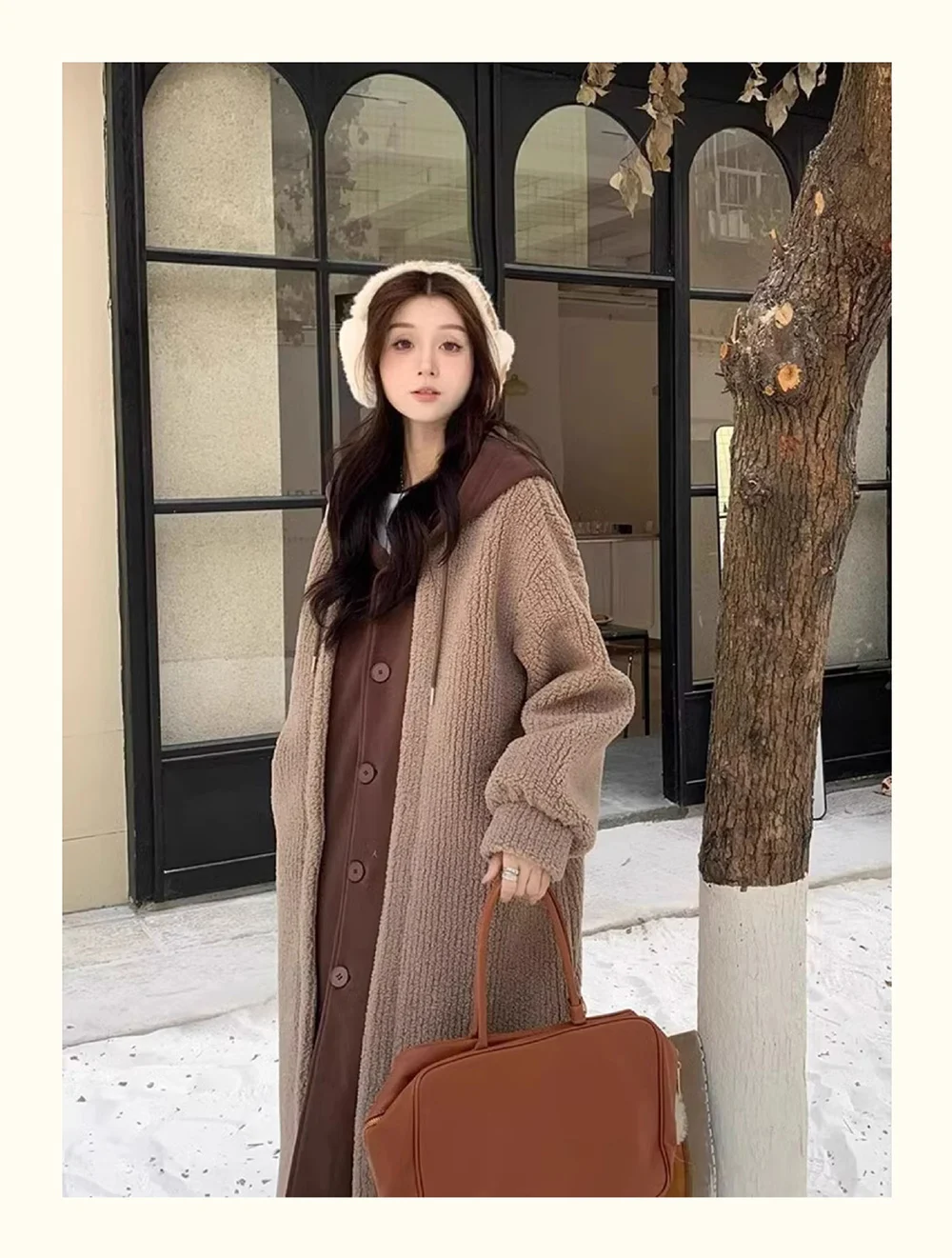 Fake Two Pieces Spliced Coat Women's 2024 New Autumn Winter Solid Knitted+Woolen Outerwear Single Breasted Long Female Hoodie