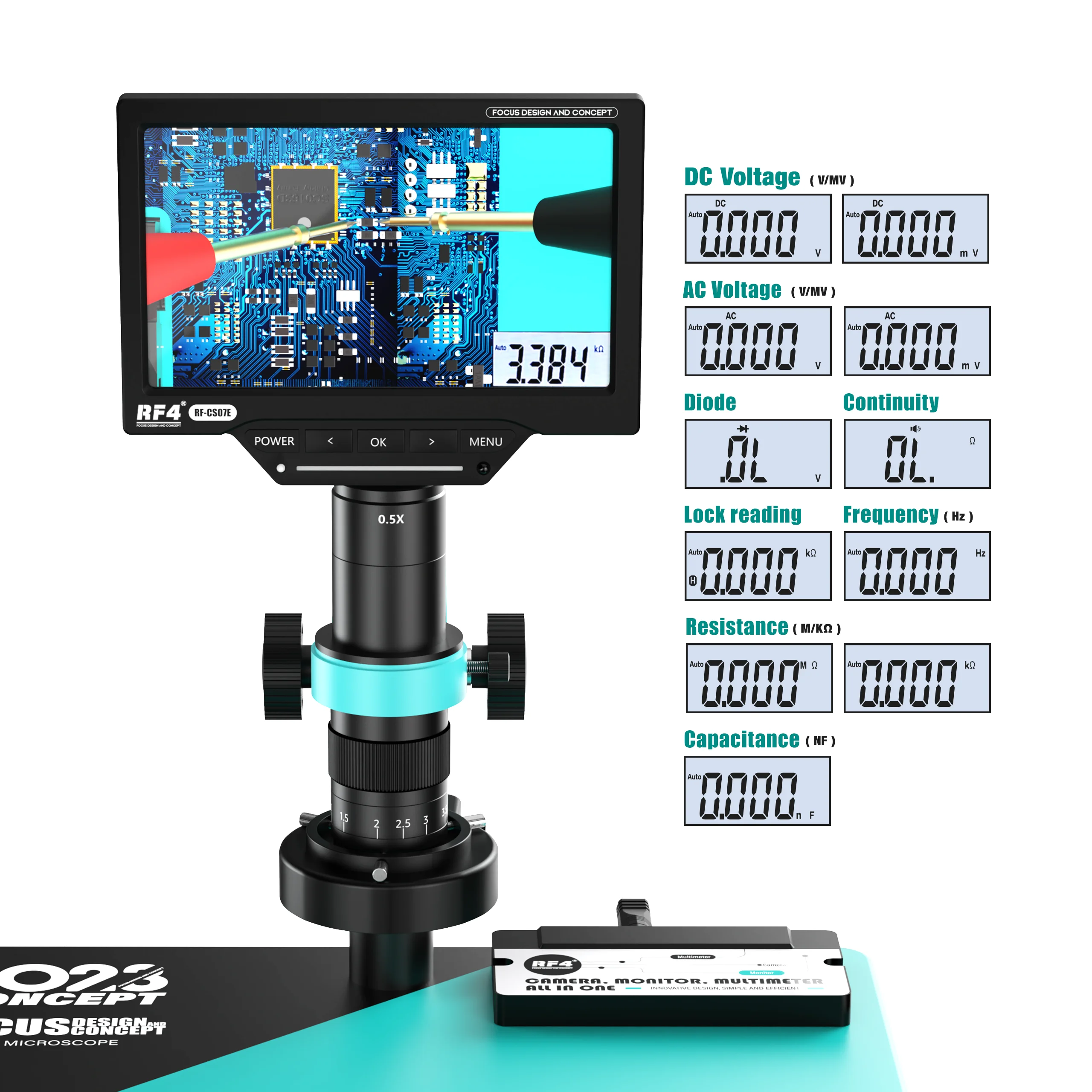 1080P 4K HDMI USB Industrial Digital Video Microscope Camera 7X-50X Simul-Focal IC BGA CPU SMD PCB Chip Soldering Repair RF-50M