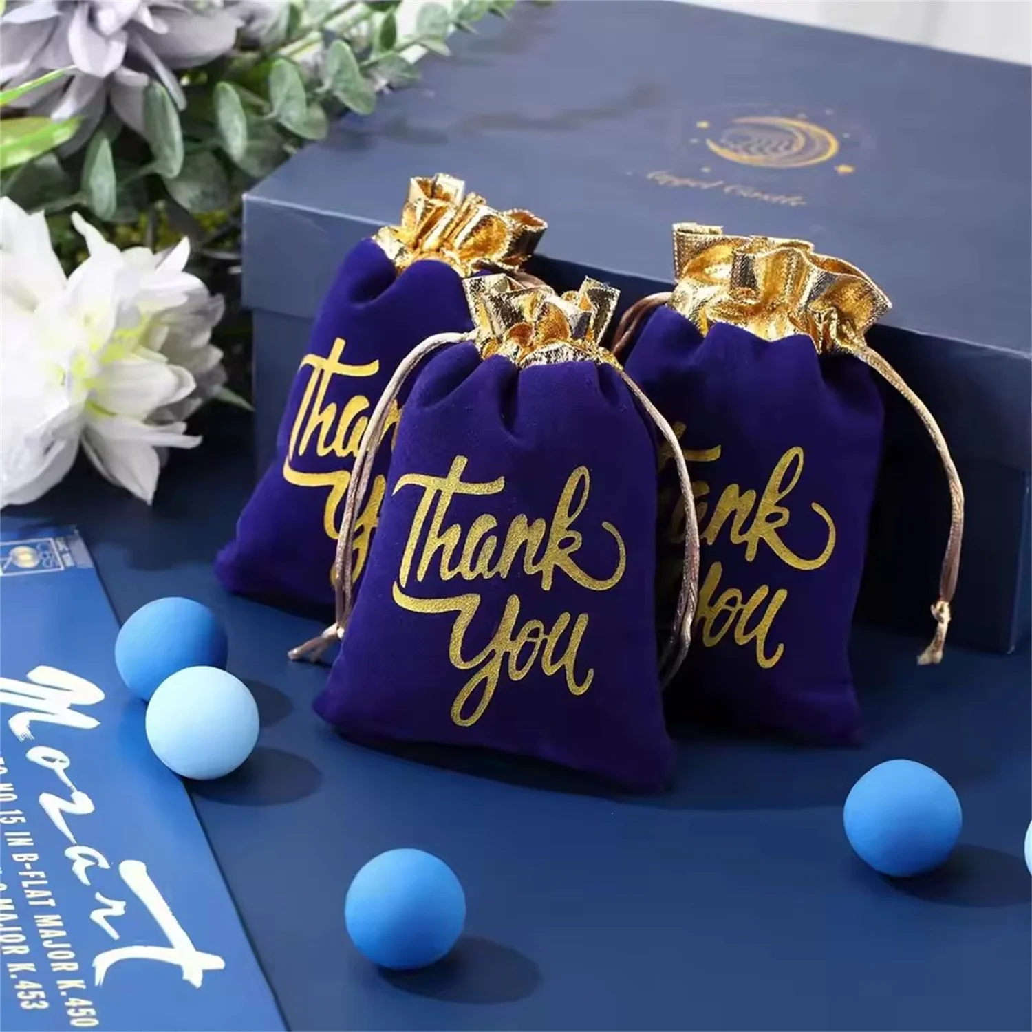 50 Pcs Thank You Velvet Bags with Drawstrings 4 x 6 Inch Gift Pouch Jewelry Bags Thank You Gift Bags Bulk Gift Bags for Birthday
