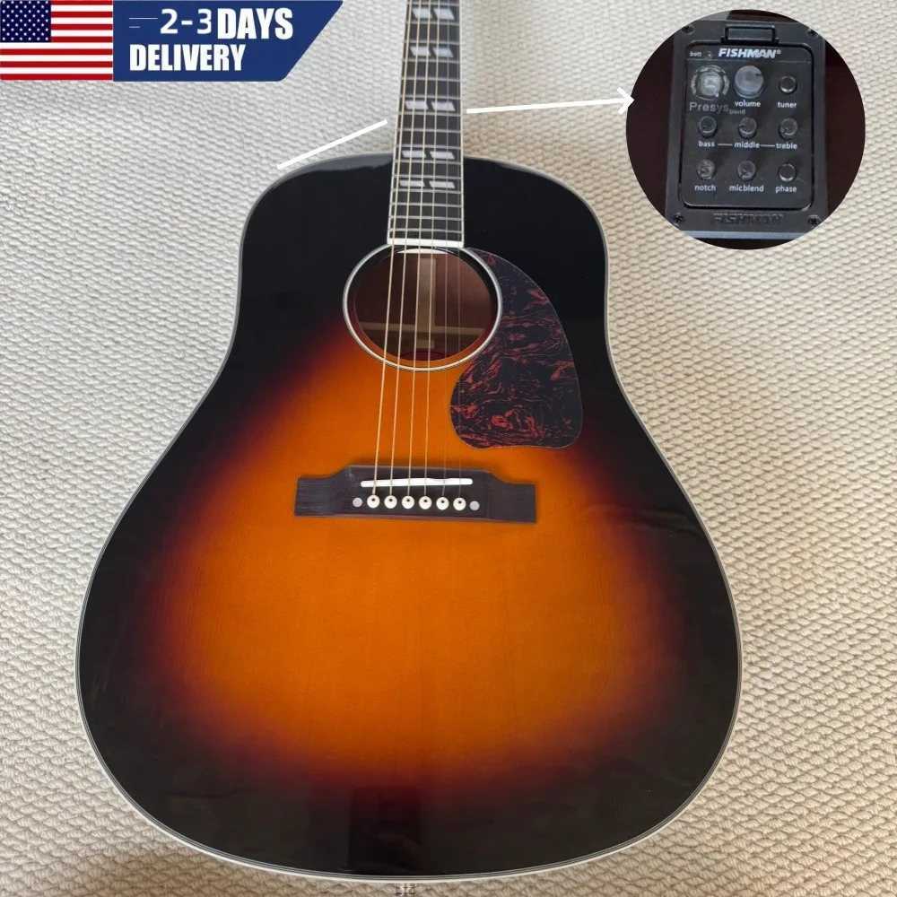 Sunburst Color Acoustic Guitar, with EQ, 41 Inch, 6 Strings, Spruce Top, Rosewood Fingerboard, for Band Performance
