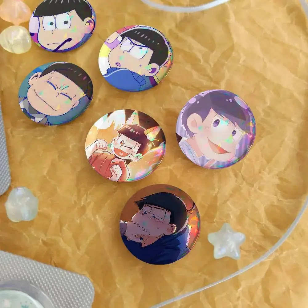 Cartoon Anime O-Osomatsu S-San For Badge Laser Holographic Custom Badge Image Metal Pin Brooch For Clothing Backpack Decorative
