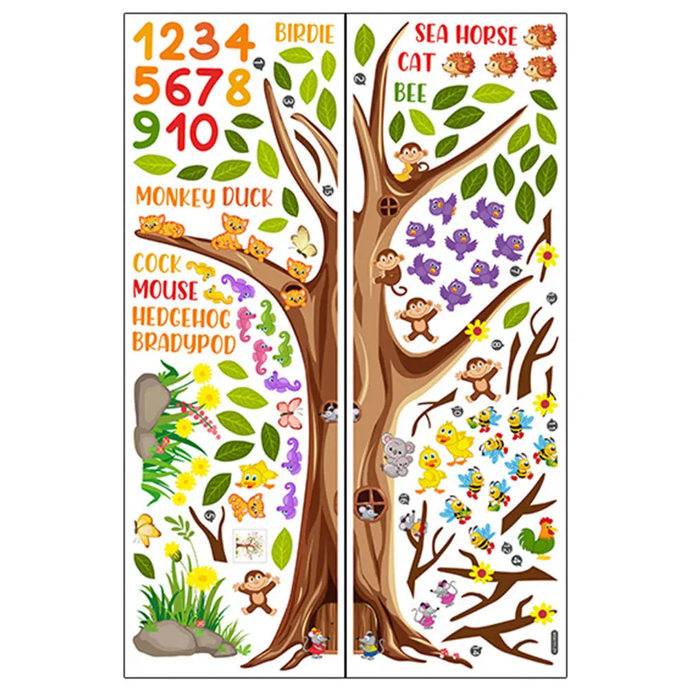 1 مجموعة 1 مجموعة من ملصقات جدار شجرة الحيوان البلاستيكية أرقام الأبجدية لغرفة الحضانة غرفة النوم غرفة المعيشة غرفة اللعب الفصول الدراسية