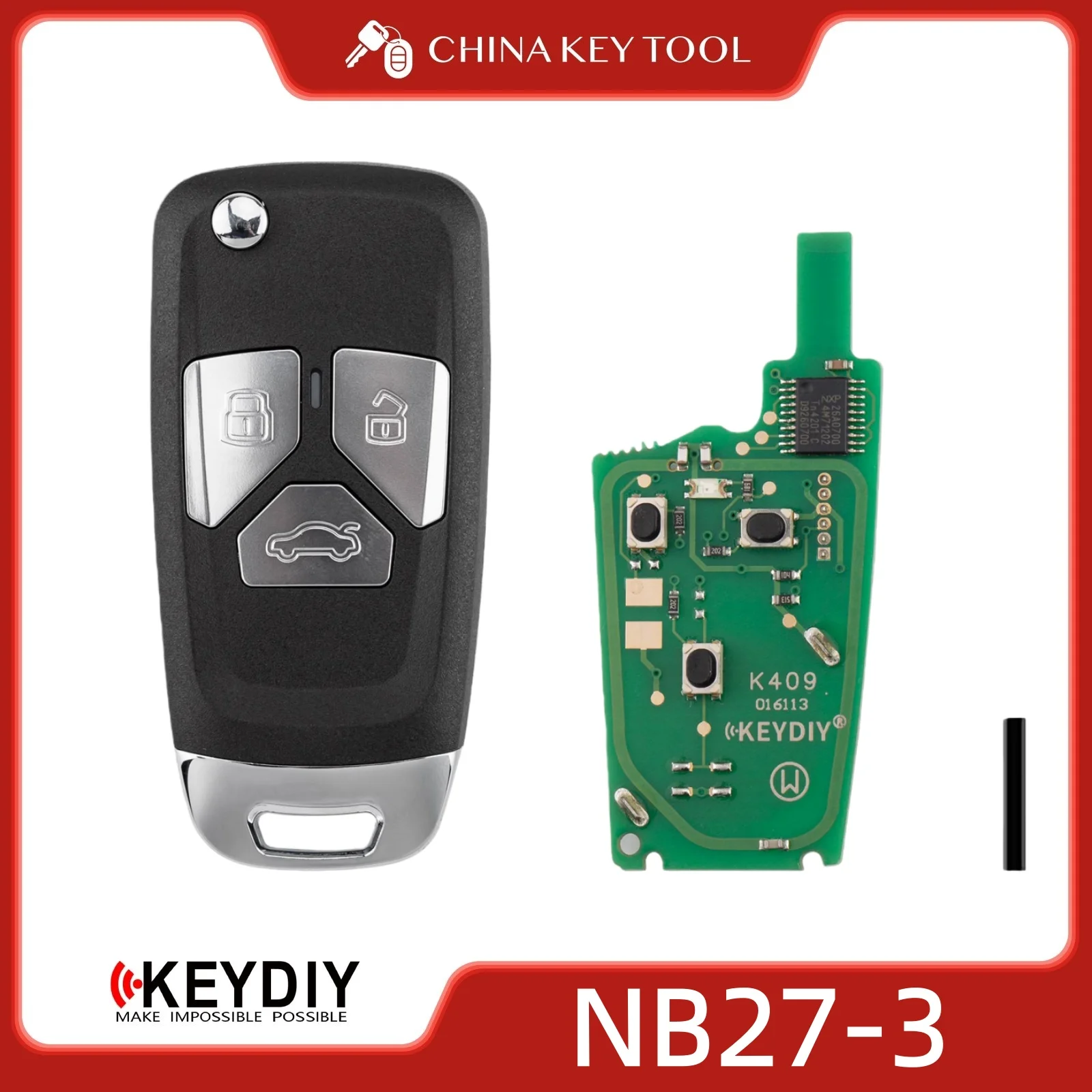 

Универсальный выкидной ключ-пульт KEYDIY KD NB27-3 с 3 кнопками, совместимый с типом Audi