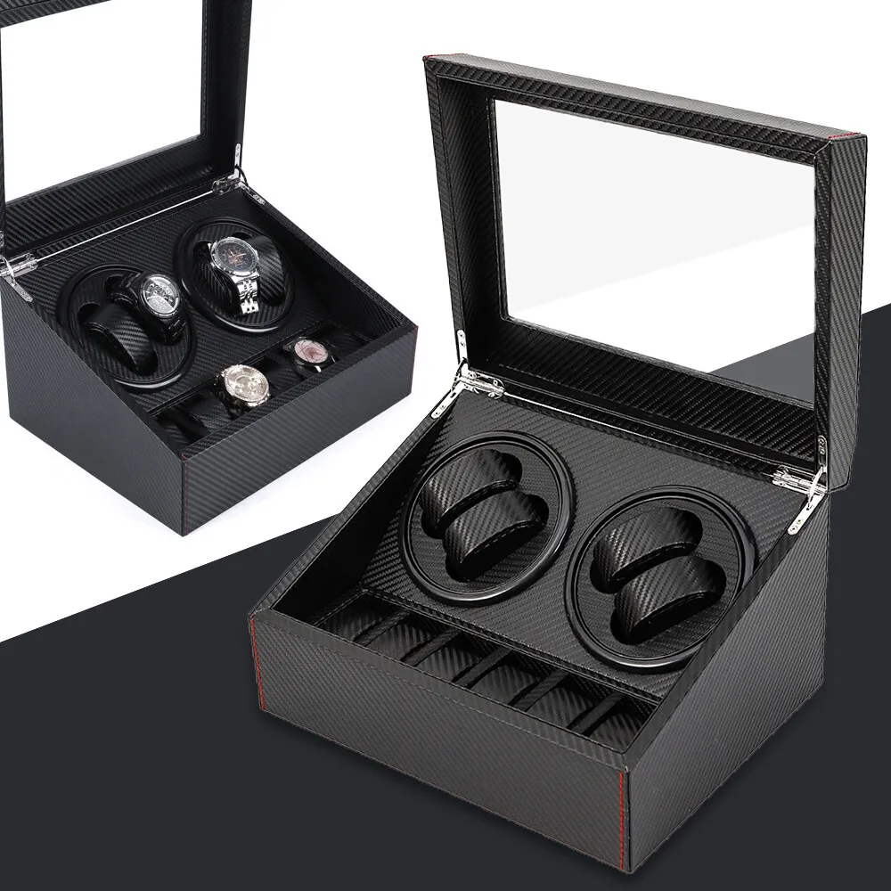 

Modern 4+6 Automatic Rotation Watch Winder Carbon Fiber Storage Display Box Gift
