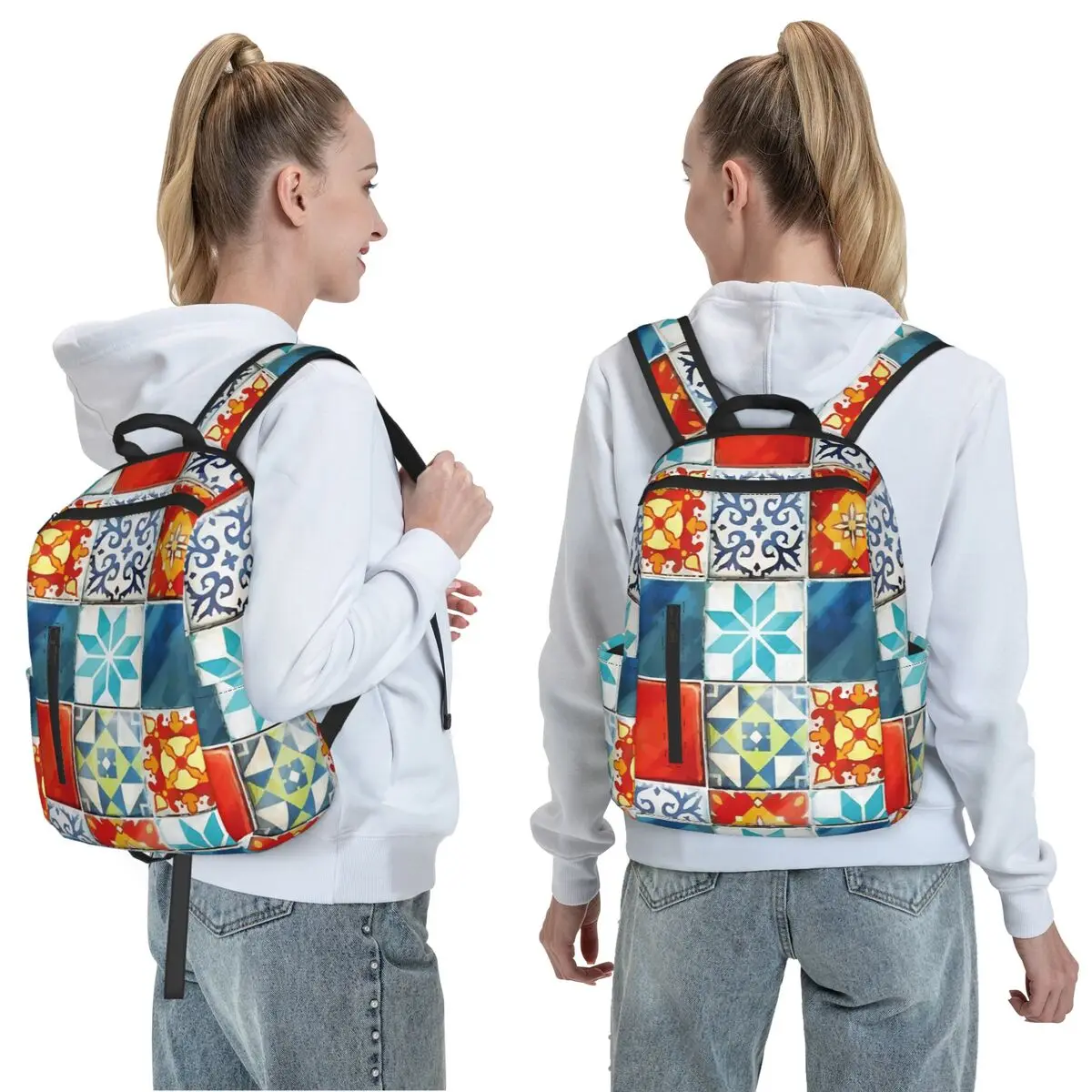 Colorful Azulejos Tiles From Azul Board Game Backpack Daypack Large Capacity BookBag School Bag Shoulder Bags for Men Women