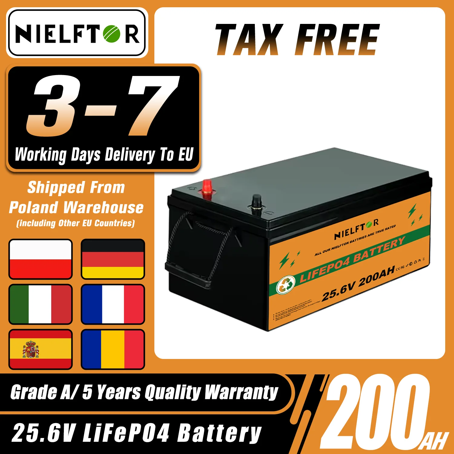 24V 200Ah LiFePO4 Battery 12V 24V 48V 100Ah 200Ah 300Ah Lithium Battery Built-in BMS for Home Energy Storage RV Marine PL Stock