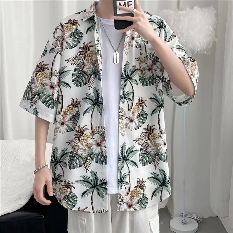 Men's Summer Vintage Hawaiian Short Sleeve Print Shirt Fashion Handsome Loose Casual Beach Vacation Half Sleeve Floral Shirt