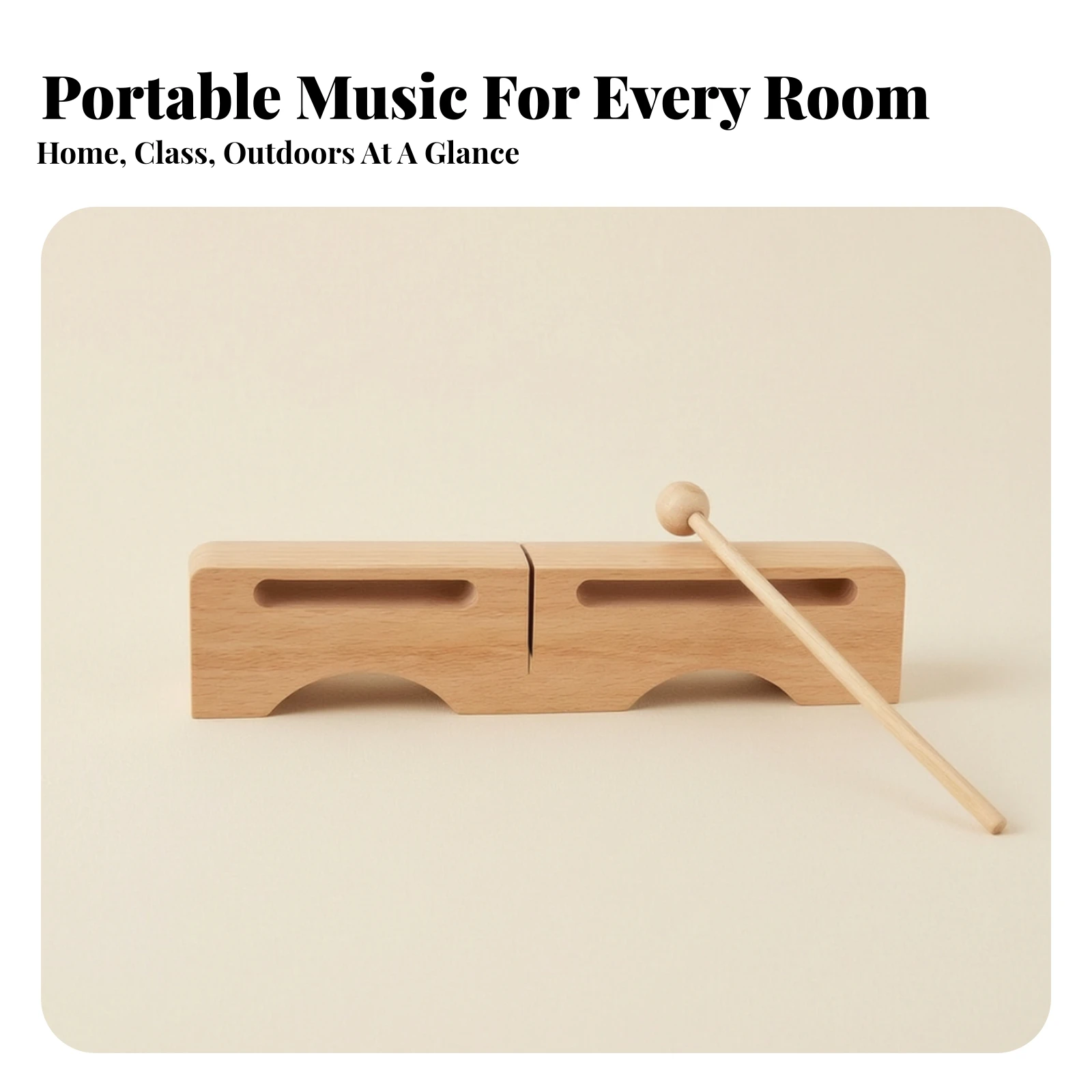 Double-Tone Bangzi Hardwood Wood Block with Striker Bangzi Resonant Instrument Clear for Students, Music Lessons, Classroom
