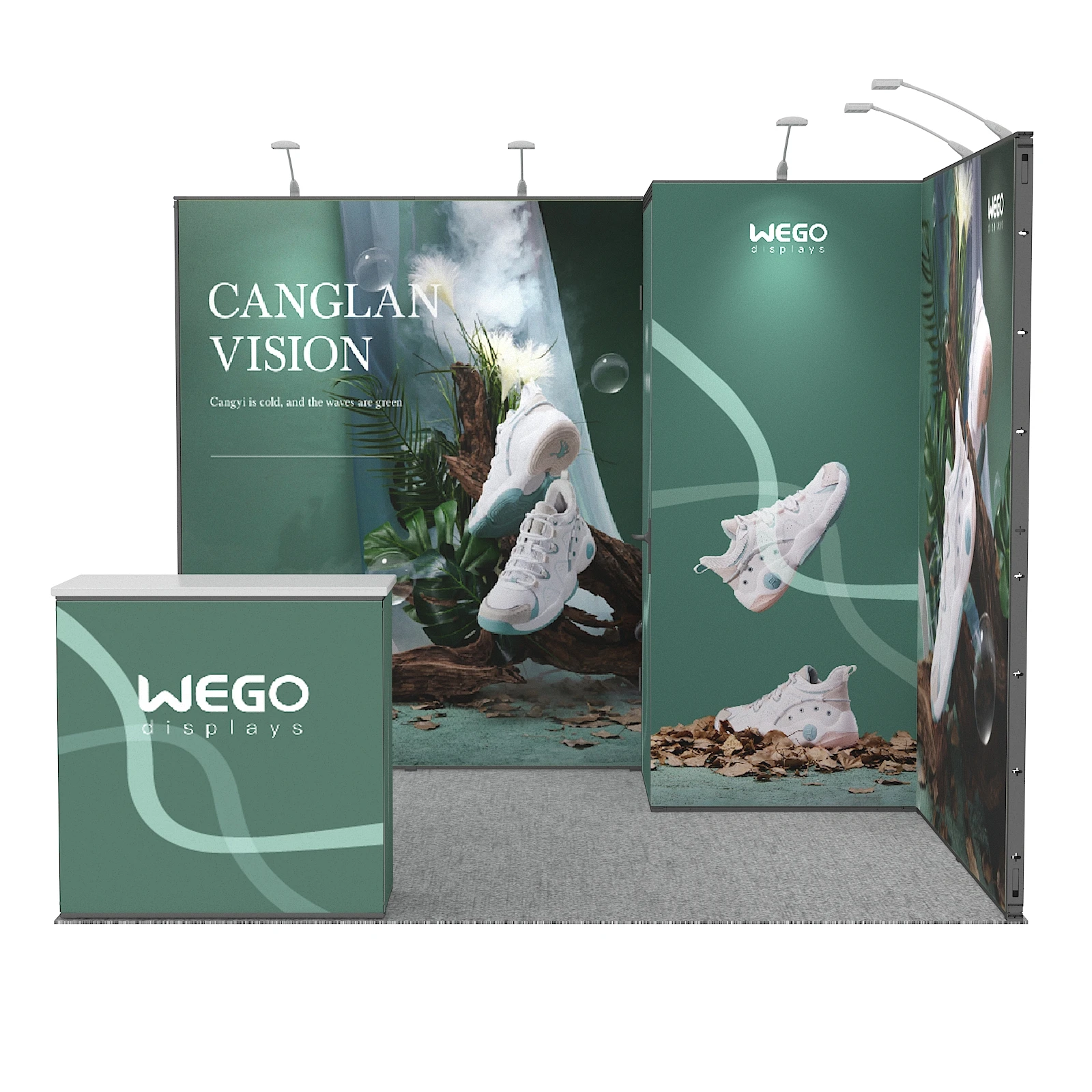 Cabina de ferias comerciales de 10x10 con sala de almacenamiento, soporte de exposición Modular para marco de aluminio de 3x3