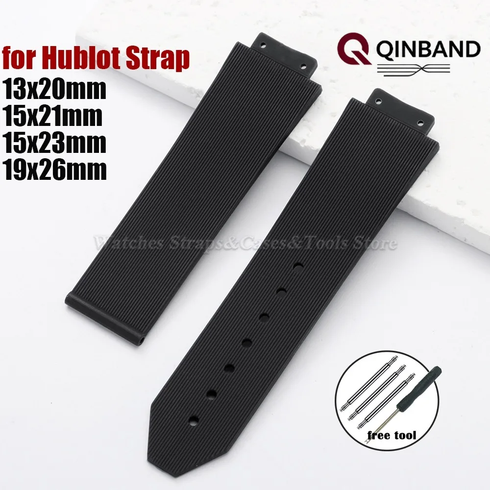 26X19mm 23X15mm 21X15mm 20X13mm für Hublot Uhrenarmband Gummi Silikon Wasserdichtes Armband für Männer Frauen Schwarzes Ersatzarmband