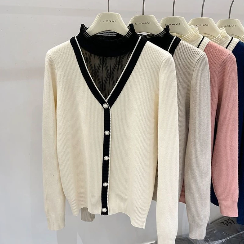 

Сетчатые вязаные свитера с полувысоким воротником для женщин, хит продаж, новый трикотаж, эстетичный корейский модный зимний женский пуловер 2025 года