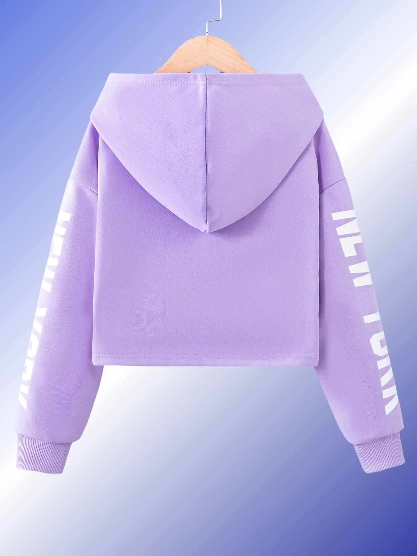 Spring and autumn children\'s hoodie girls simple double sleeve letter print casual everything elegant short purple hooded top