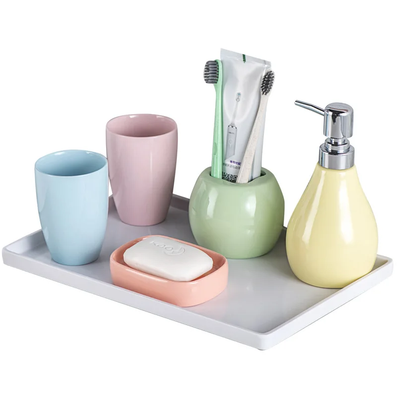 European Color Ceramic Bathroom Set Tooth Brushing Cup Lotion Bottle Soap Dish Bathroom Accessories Couple Mouthwash Cup Gifts