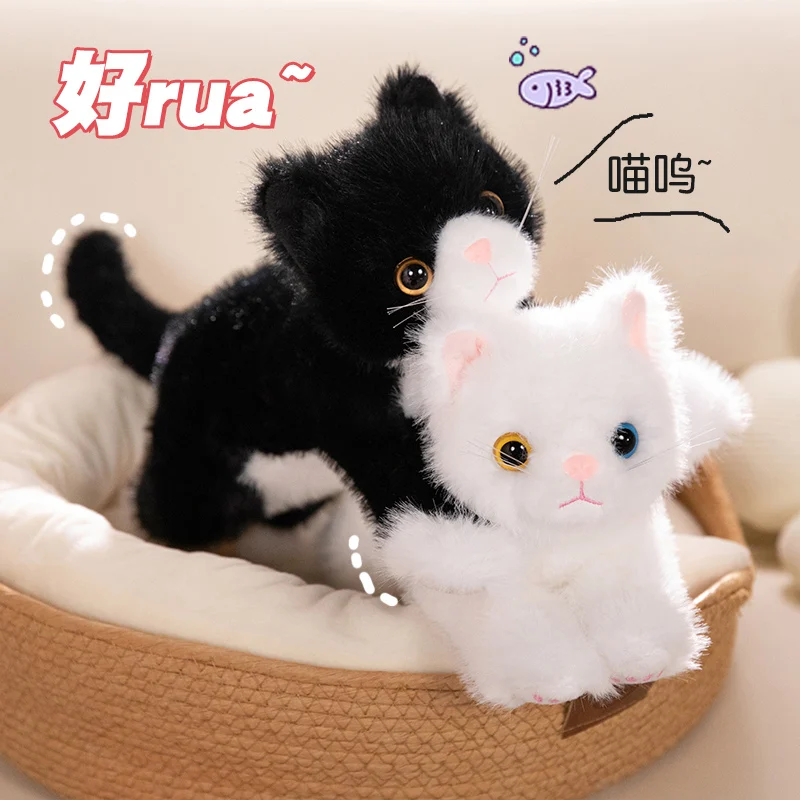 40cm Cute Simulated Cat Doll Plush Toy Stuffed Soft Animal Plush White Black Kitten Pillow Kids Girls Birthday Gift Pet Toys