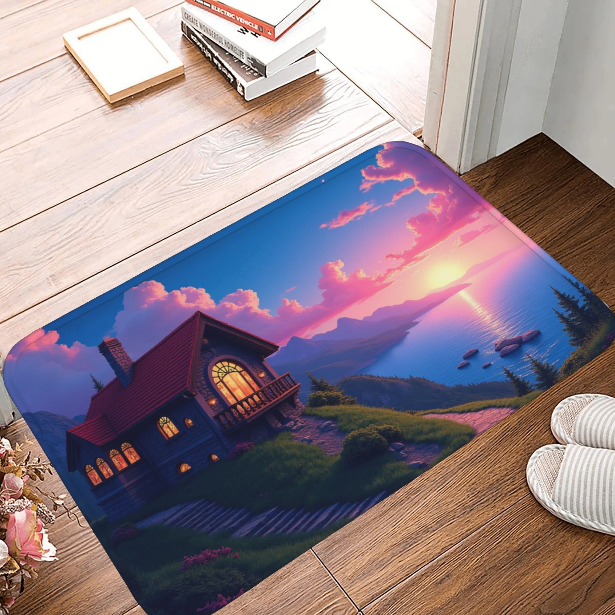 

1PC Idyllic lakeside Kitchen Rug Non-Slip Door Mat Pop design Bathroom Rug Bath Mat Carpet for Home Sink Laundry Decoreeree