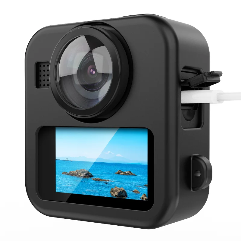 A29F-For Gopro Max2 Silicone Case Anti-Drop Protective Shell With Battery Charging Side Cover Lens Cover Set