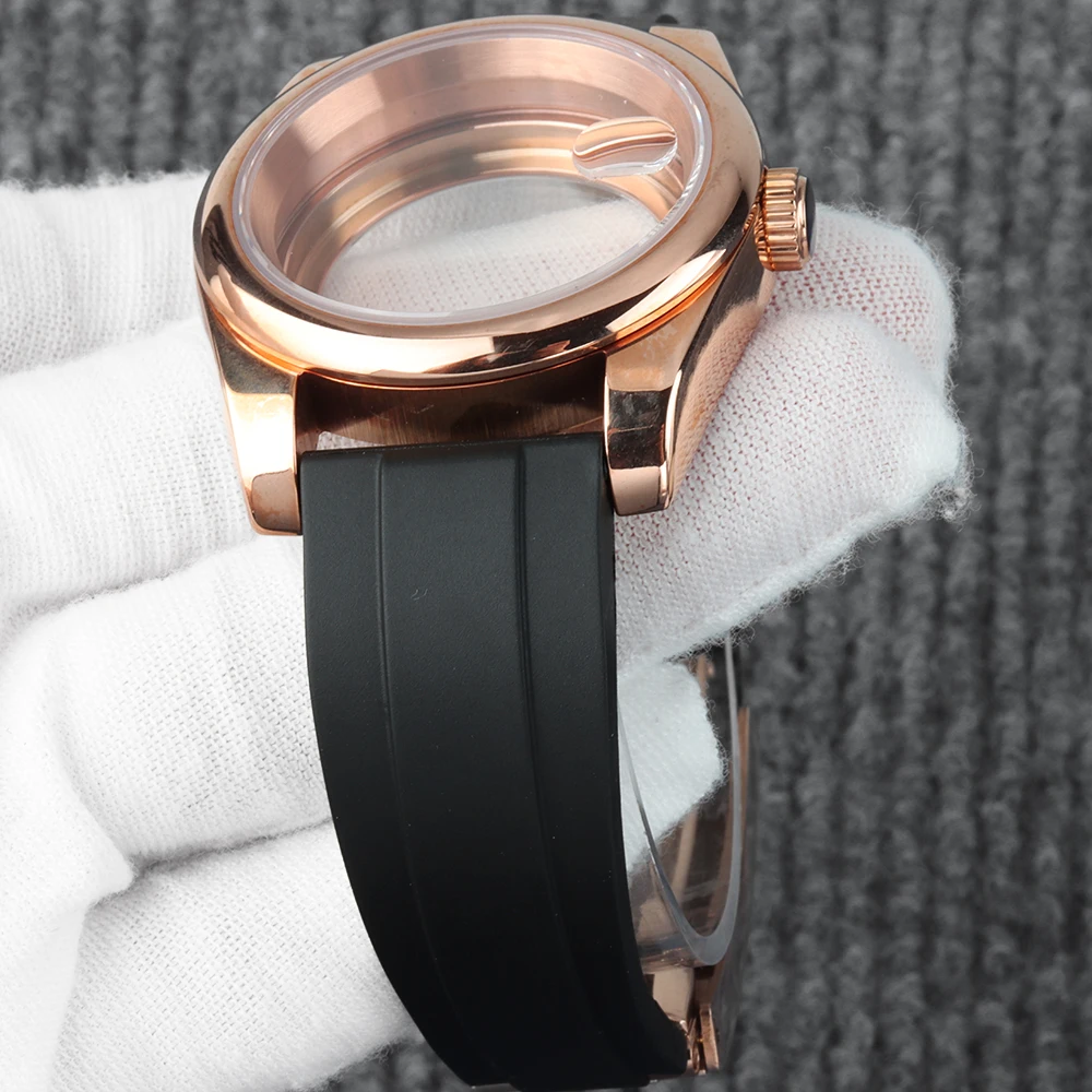 Rose Gold PVD 36MM 39MM For DATEJUST NH35 Case 316L Stainless Steel For NH35 NH36 Movement Waterproof Rubber Bracelet Strap