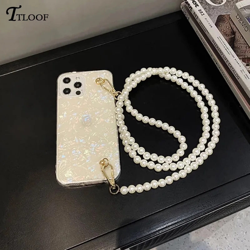 Pearl Shell Crossbody Necklace Strap Lanyard Phone Case For Samsung Galaxy A12 A52 A52S A22 5G A53 A51 A71 Soft Silicone Cover