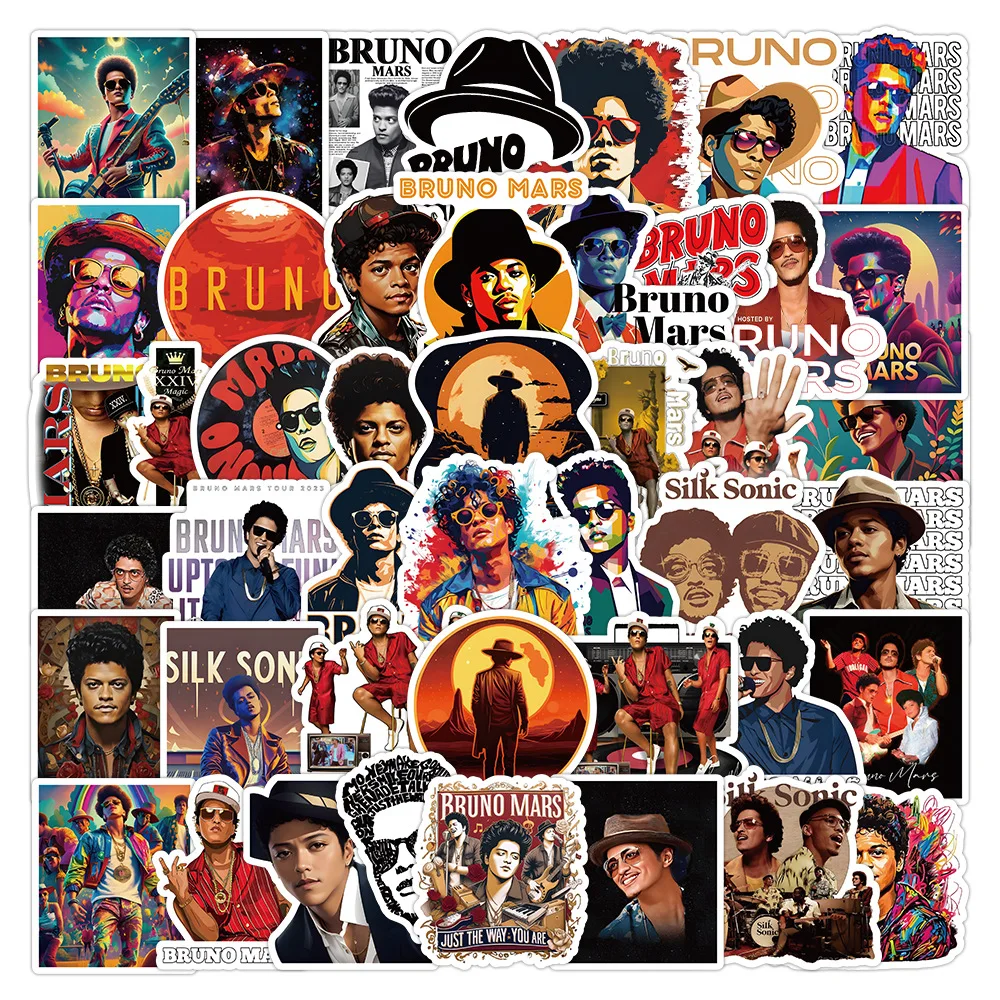 10/30/50PCS Cool Bruno Mars Rap Stickers R&B Singer Sticker Luggage Laptop Phone Guitar Car Biek Skateboard Decals Fans Gift