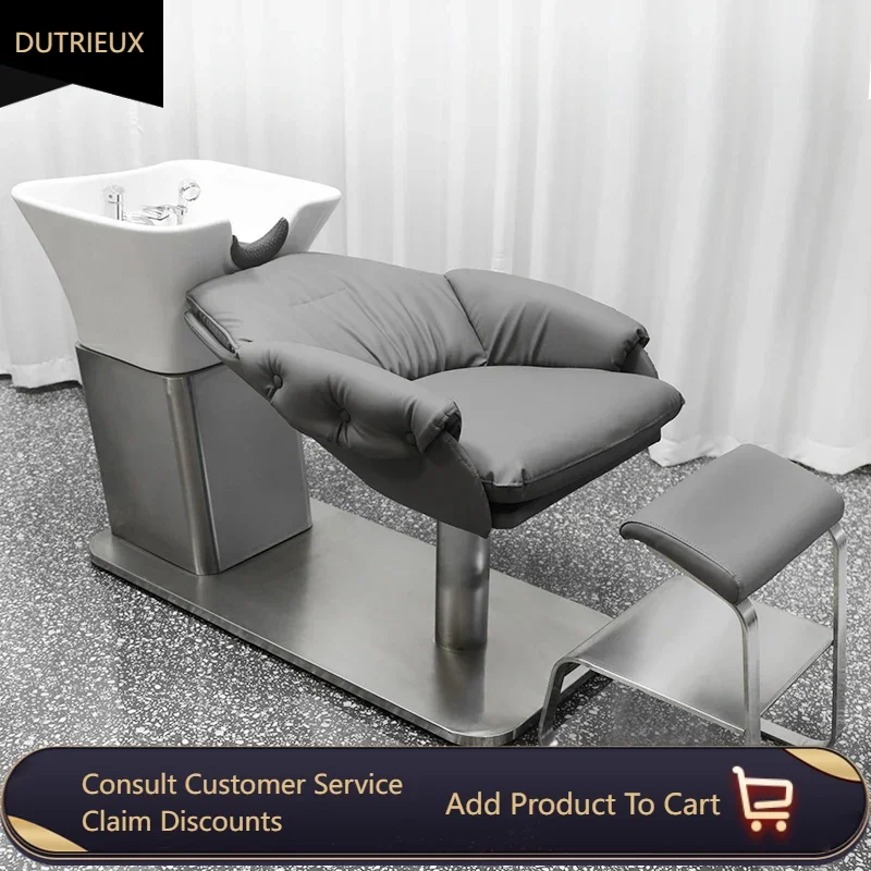 Basin Minimalist Washing Chair Stainless Steel Reclining Grey Washing Chair Design Luxe Muebles Para Salon De Belleza Furniture