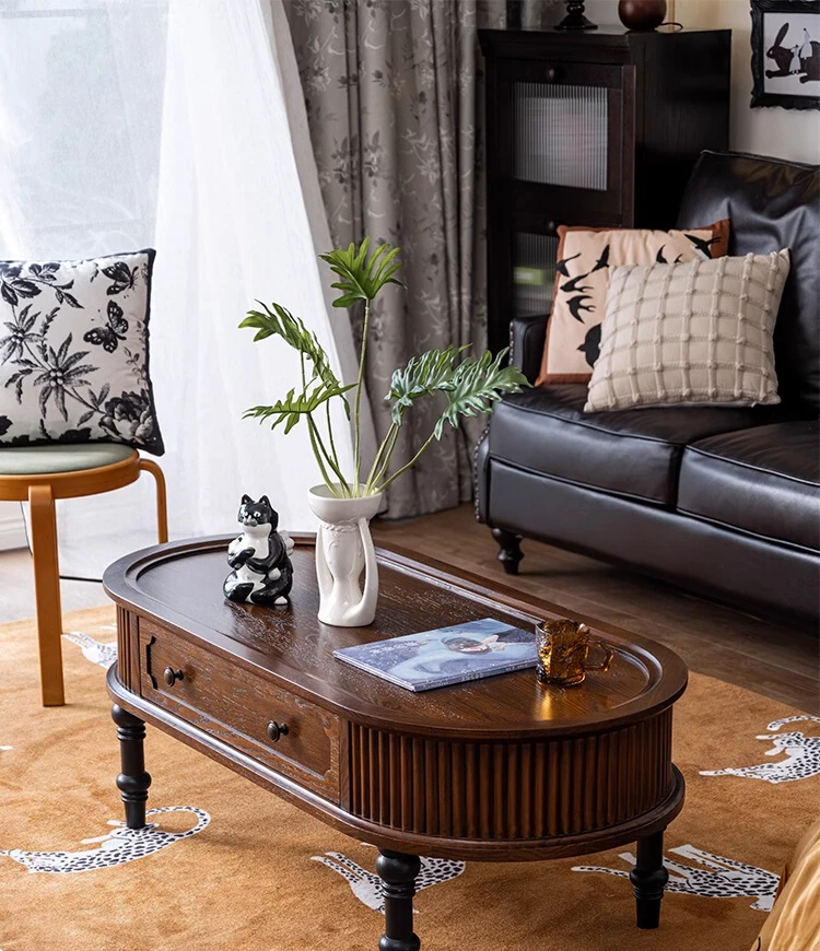 

Retro coffee table combination solid wood oval coffee table high-end furniture