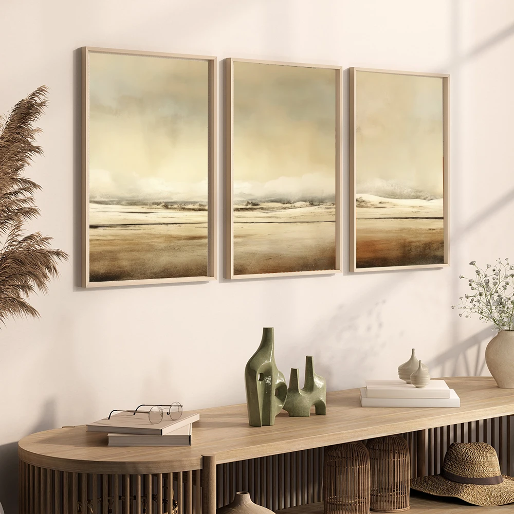 Desert Landscape Minimalist Posters Prints Abstract Sepia Painting Wall Art Canvas Wall Pictures Neutral Living Room Home Decor