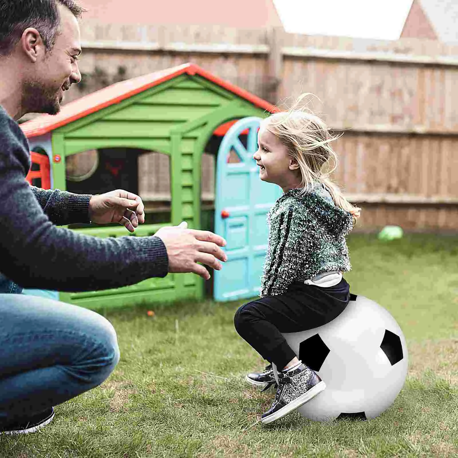 Pelota inflable de fútbol de PVC de 45cm, pelota para saltar, pelota de actividades para interiores y exteriores para niños (blanco, fútbol), 1 ud.