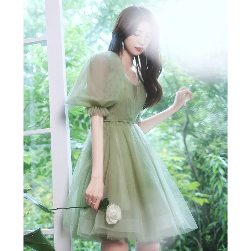 Green Forest Style Evening Dress Tulle Sweetheart Short Banquet Birthday Gown Elegant Fairy Princess Dress Graduation Dresses