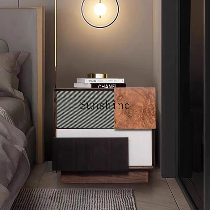 

Italian retro walnut bedside table simple modern old storage cabinet