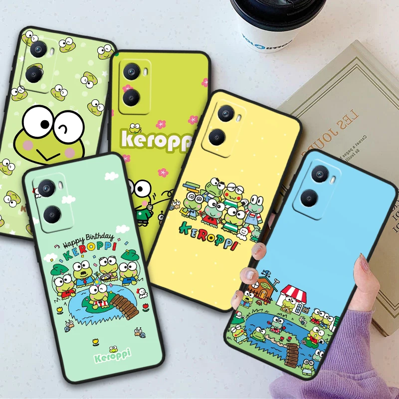 Keroppi Cute Cartoon For OPPO Reno 10 9 8 7 6 5 4 Z SE Pro Plus Lite Soft TPU Shockproof Black Phone Case