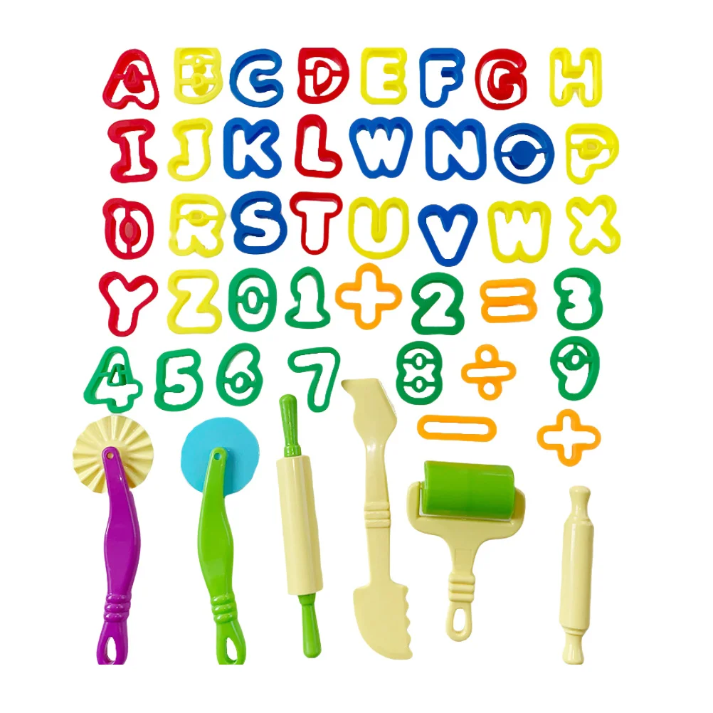 

47Pcs Color Clay Mold Set Letter Number Cutting Tools Creative DIY Educational Kit Early Learning Classroom Color Clay Tools