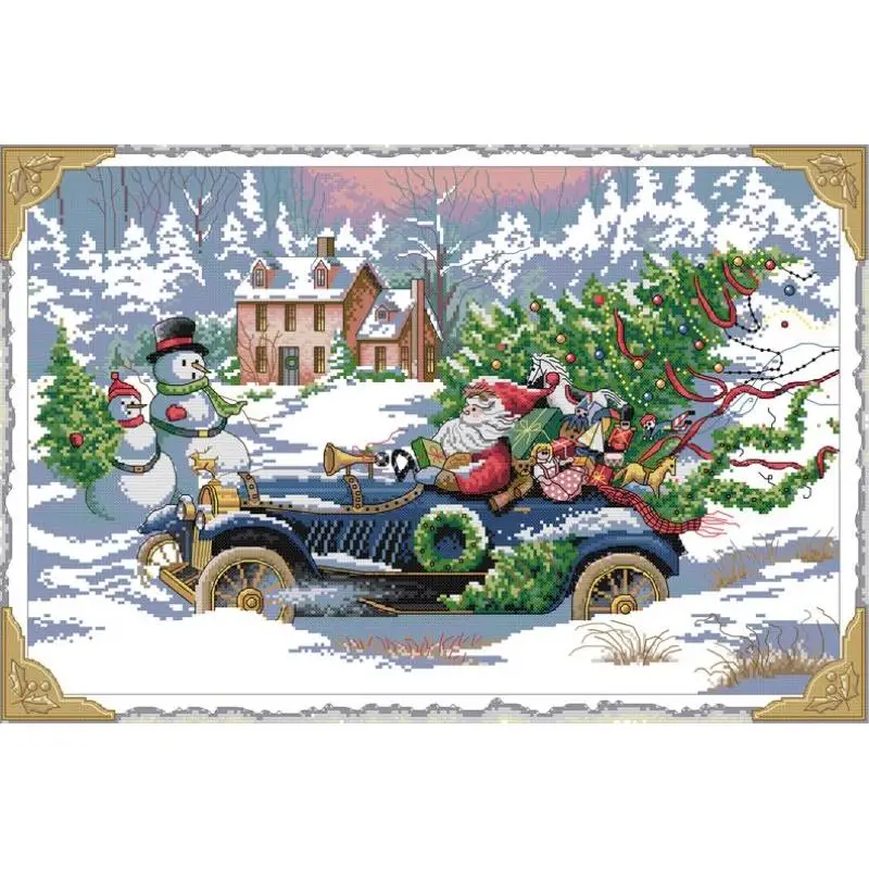 

Santa's Sports Car NKF Printed Cross Stitch Set Aida 14CT 11CT 16CT White Counted Printed Cloth Embroidery DIY Hand Sewing Kits