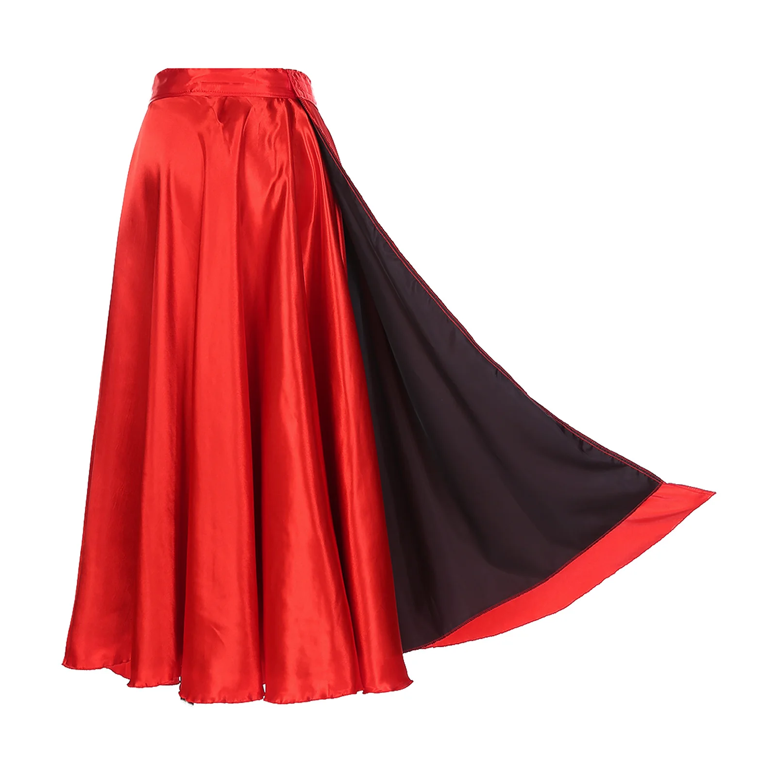 Women Flamenco Ballroom Dance Sheer Chiffon Long Skirts High Waist 360Degree Wide Hemline Ruffled Skirt for Performance Training