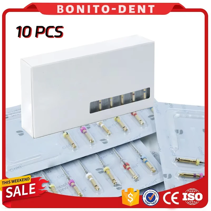 Lot de 10 paquets/60 pièces de lime dentaire flexible en or activée par la chaleur pour le traitement des canaux radiculaires, outils d'endodontie