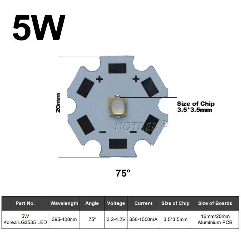 UV LED Chip Light para verificação de cura da impressora, roxo, 3V, 6V, 12V, 3W, 5W, 10W, 12W, 3535 XPE, 5050, XLM, LG6565, 365nm, 370nm, 395nm,