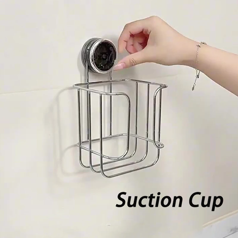 1pc Wall-Mounted Suction Cup Tissue Storage Rack Punch Free Waterproof Face Towel Wet Wipes Holder Bathroom Organizer view 3