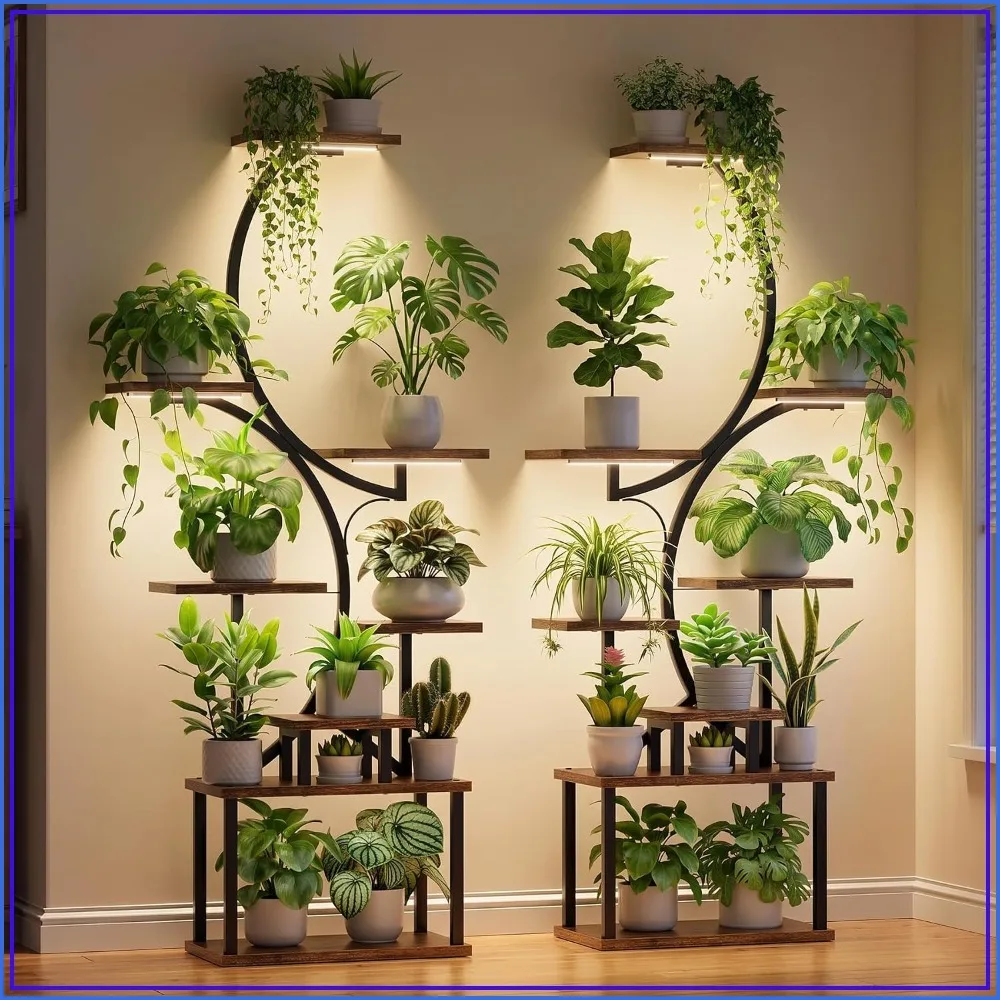 2 Pack Tall Large Lighted Plant Stand Indoor with Grow Light