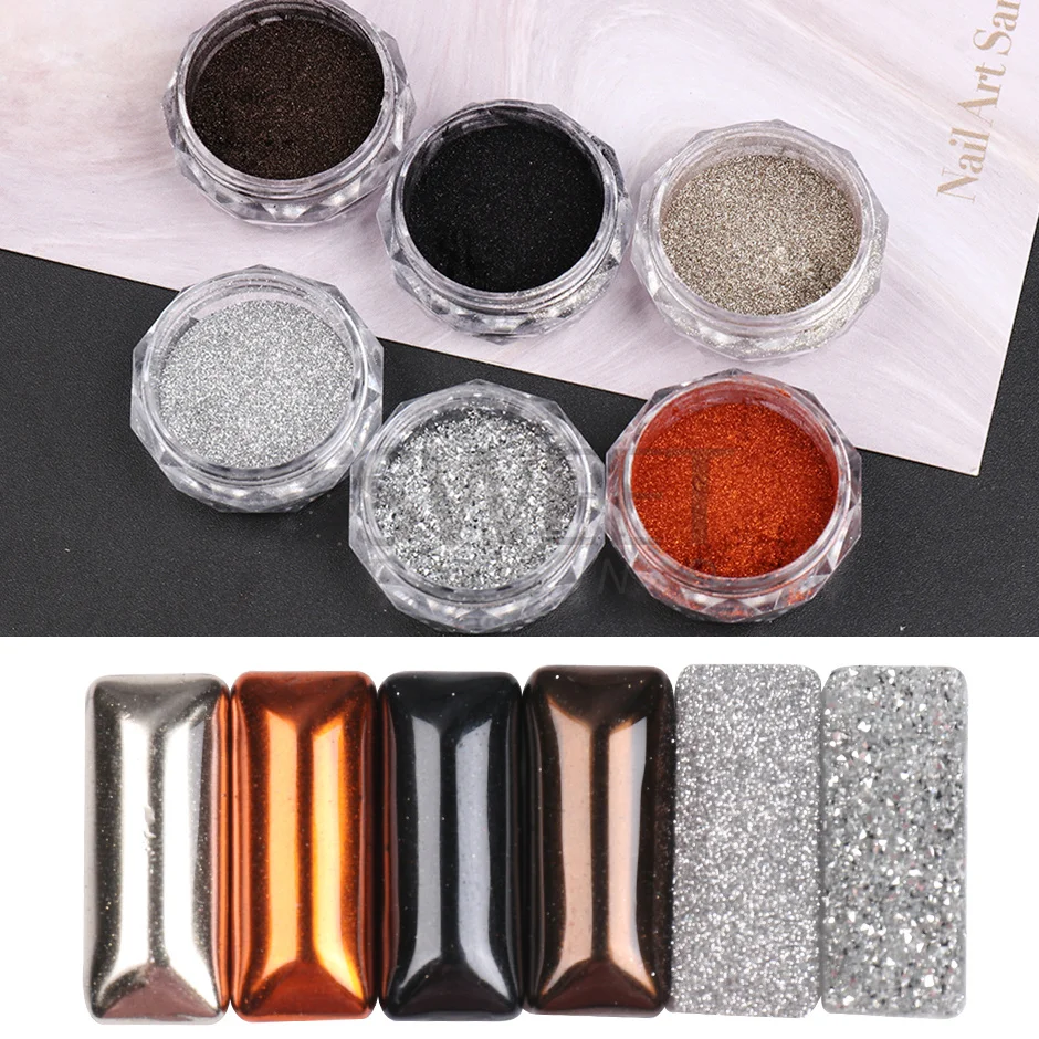 2 uds espejo negro cromo uñas polvo metálico frotar brillo pigmento oro polvo Gel polaco escamas invierno uñas decoración Flash